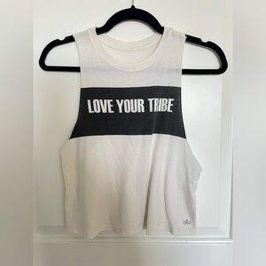 Alo Yoga Love Your Tribe Crop Muscle Tank Black and White Size XS